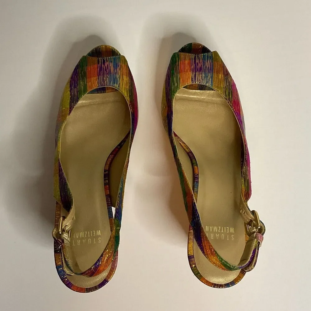 Stuart Weitzman Jean Winsel Tinsel Slingback Espadrille Wedge Sandals Sz‎ 7.5M - Picture 7 of 9